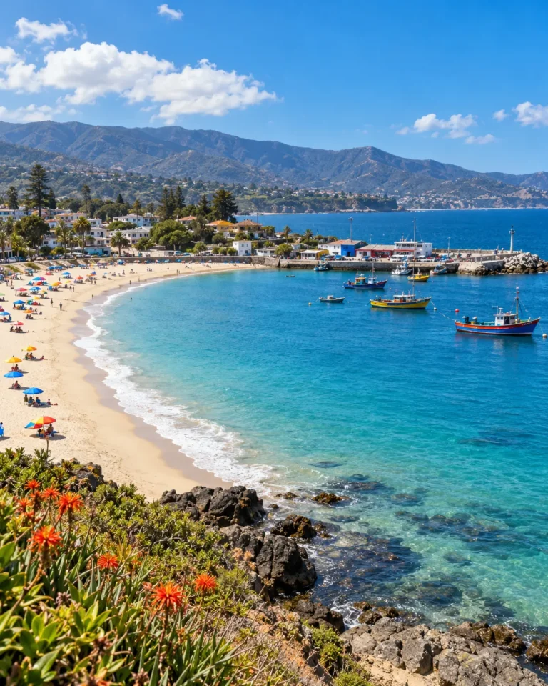 Bahía de Papudo con botes y playa